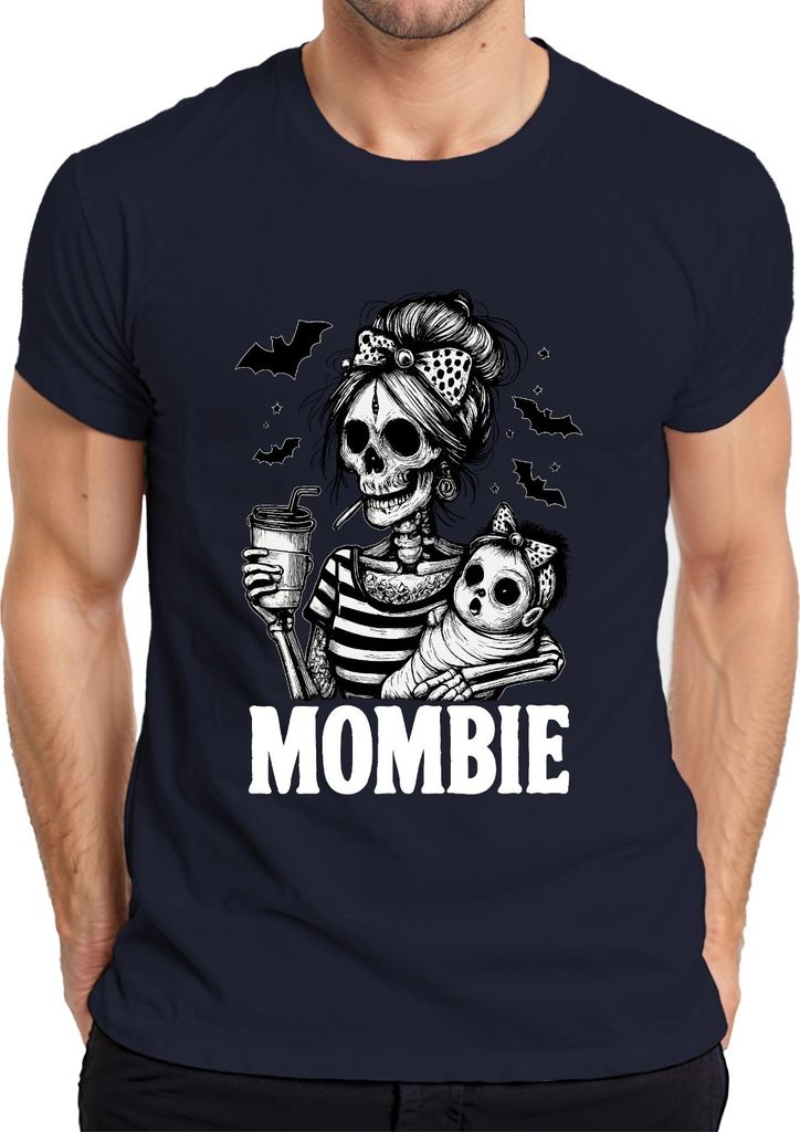 Mombie Zombie Mama Halloween Skelett Baby Kaffee Retro Gothic Herren T-Shirt, Navy, S