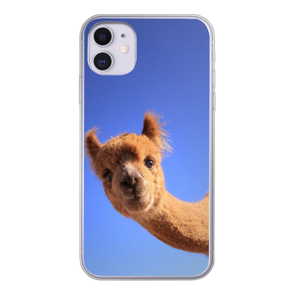 MuchoWow Handyhülle Schutzhülle Hülle für iPhone 11 Alpaka - Braun - Blau Silikon Softcase Handy Hülle - Handytasche