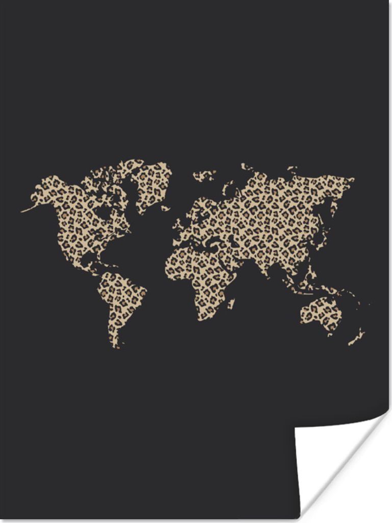 MuchoWow Poster Weltkarte - Pantherdruck - Design 120x160 cm - Wandbilder