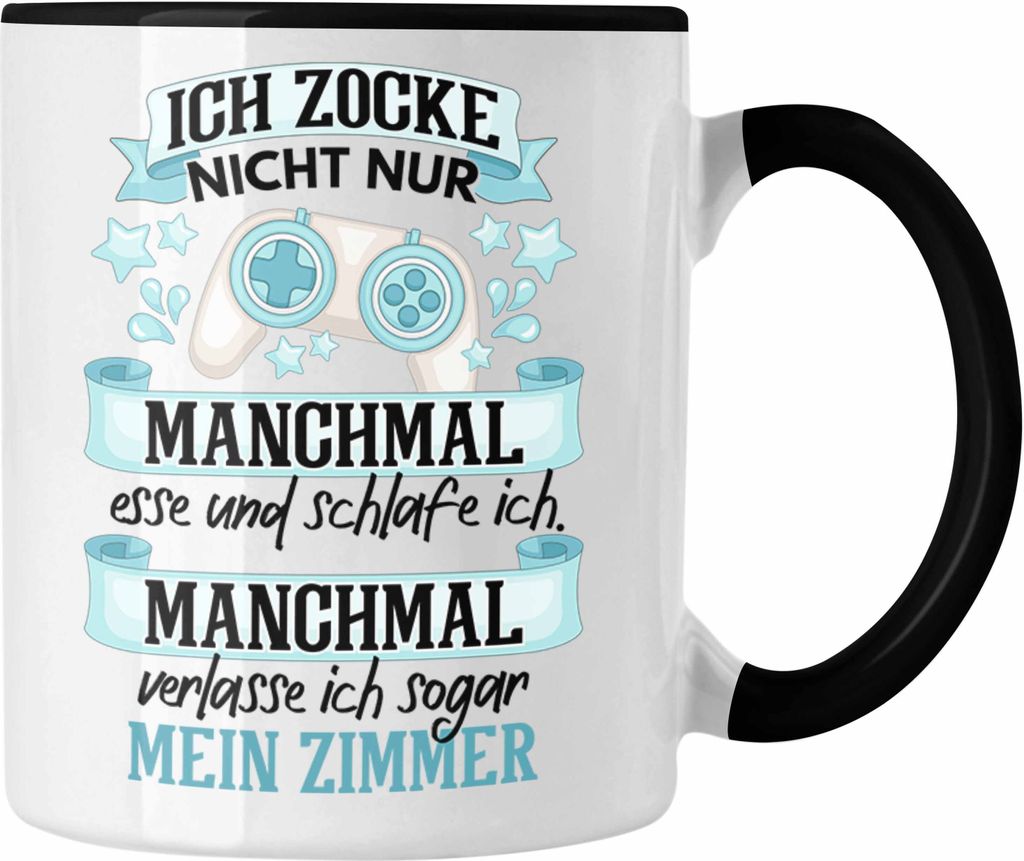 Trendation - Zocker Video Gamer Tasse Geschenk Games PC Lustige Gaming Kaffeetasse Spruch Geschenk Jungs Gaming (Schwarz)