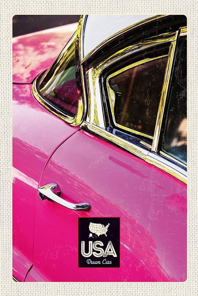 vianmo Holzschild 18x12 cm Amerika Oldtimer rosa silber Bildmotiv Reisemotiv USA