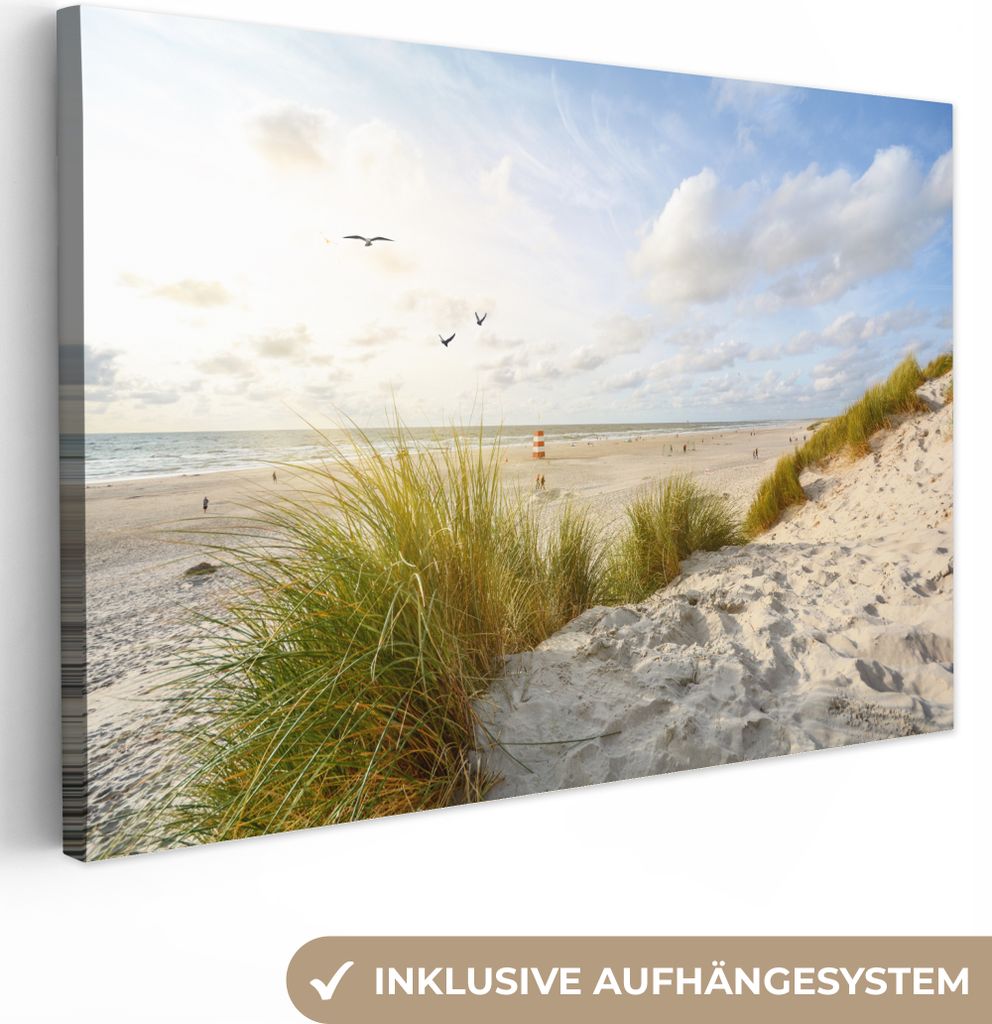 MuchoWow - Leinwandbilder - Strand - Meer - Vögel, Wandbild, Wanddeko Bilder Wohnzimmer, 30x20 cm