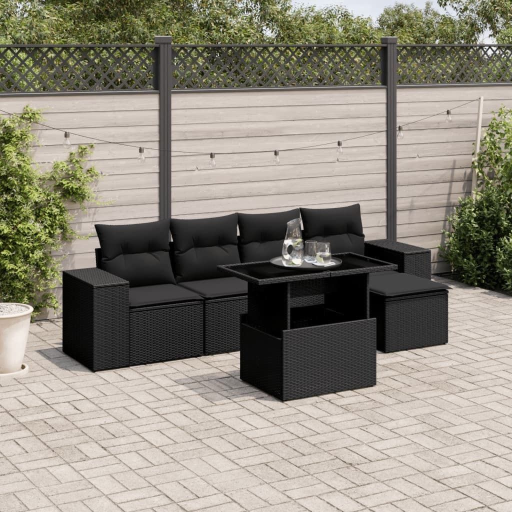 Möbel 6-tlg. Garten-Sofagarnitur mit Kissen Schwarz Poly Rattan - Loungegruppe 3269125