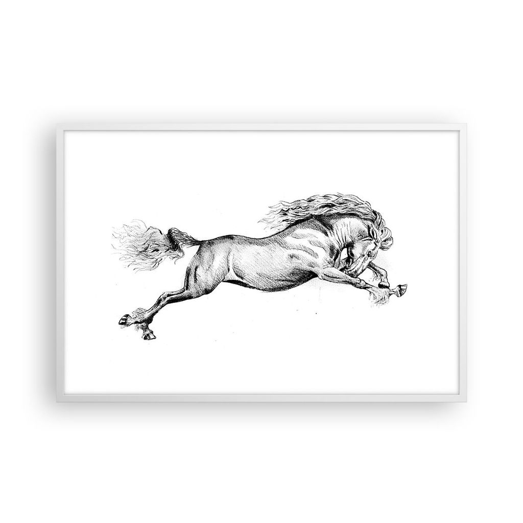 Gerahmtes Poster - Weißer Rahmen - Pferd Zeichnung Bleistift - 91,5x61 cm - Wand Bild - Wanddeko - Wandbilder - Kunstposter - Wandposter - Bilderr...