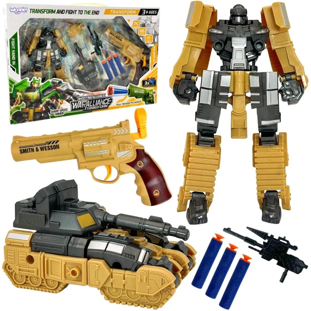 Jouet d'Action Robot et Char 3-en-1 pour Jeux de Bataille et de Tir Marron