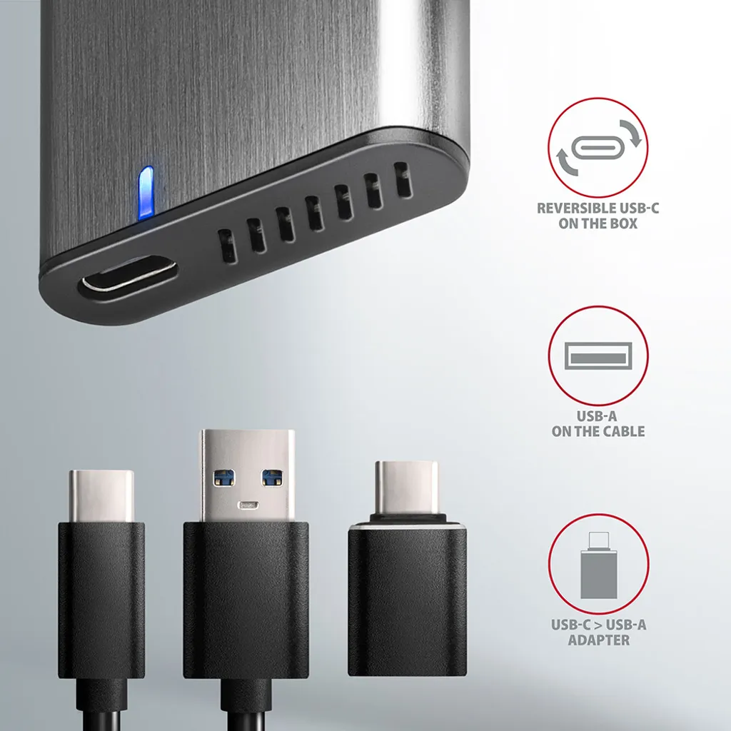 Boîtier Externe SSD M.2 AXAGON EEM2-SG2 Gris Anthracite USB-C 10Gbps - 6