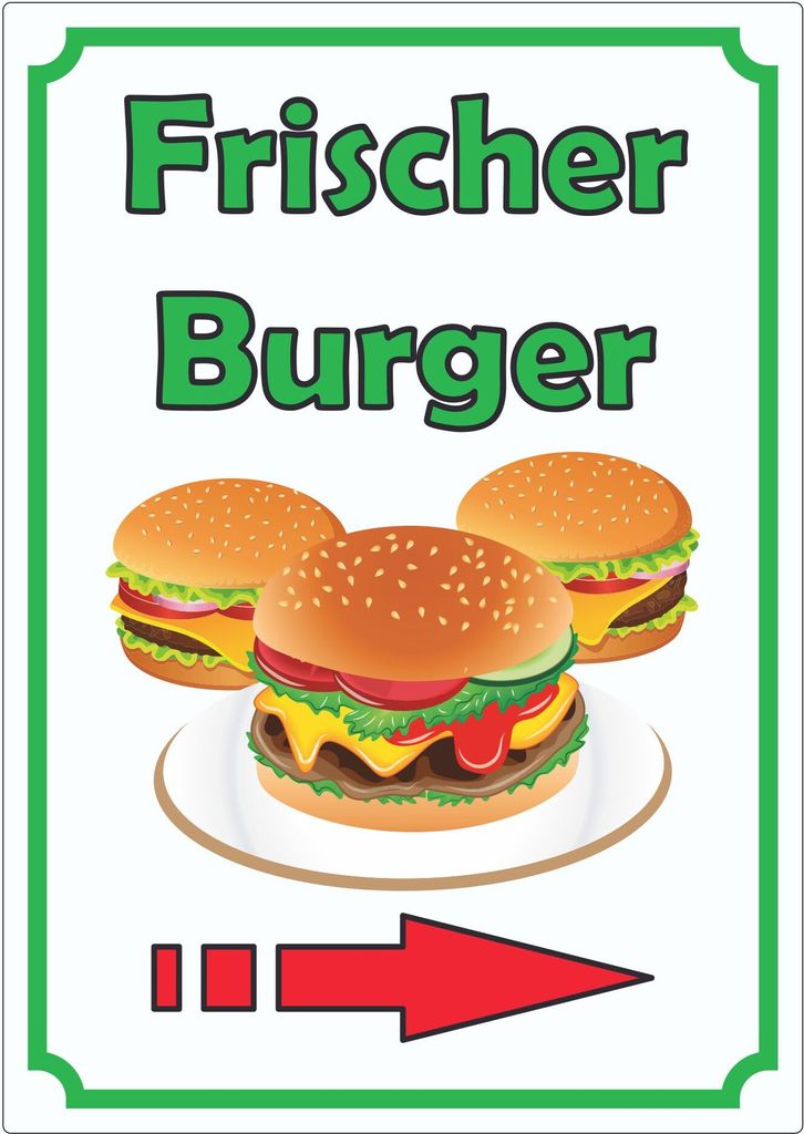 Frischer Burger Aufkleber Hochkant mit Pfeil rechts A4 (210x297mm)