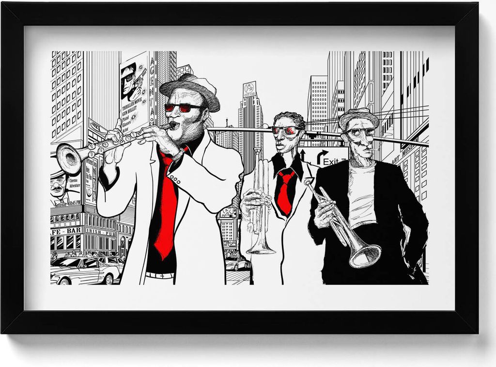 Jazzband– Wandbild mit Rahmen – Gerahmtes Bild – Wanddekoration – 30x20 cm – Schwarz Rahmen