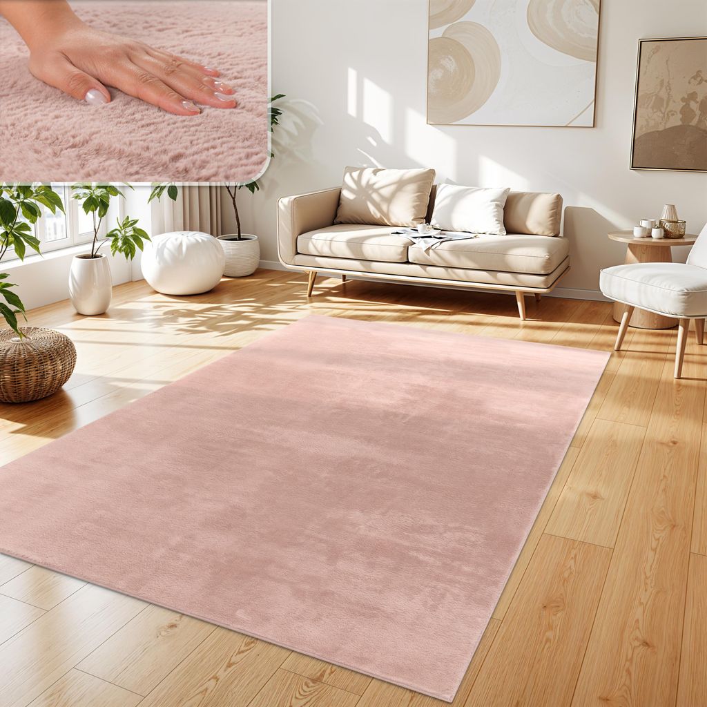 Teppich Wohnzimmer Kunstfell Plüsch Hochflor Shaggy Weich Produktbild 