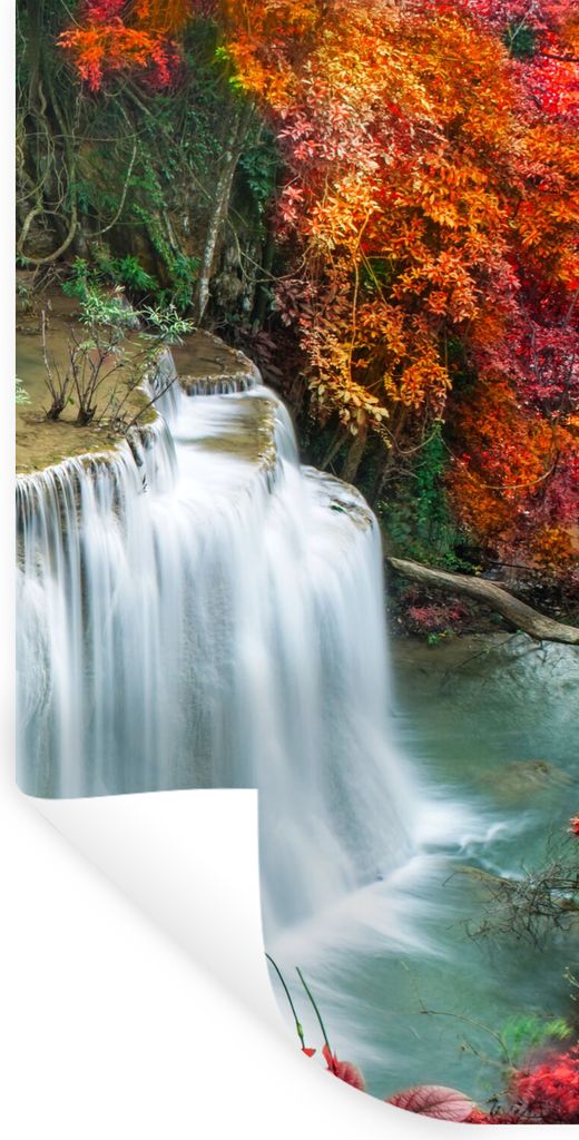 MuchoWow Wandtattoo Wandsticker Wandaufkleber Bäume - Wasserfall - Herbst - Natur 60x120 cm Selbstklebend und Repositionierbar - Selbstklebend -...