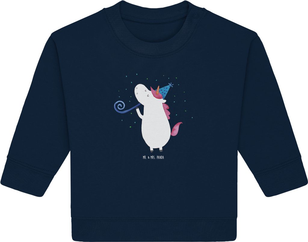 Mr. & Mrs. Panda Organic Baby Pullover Einhorn Party 6. - 12. Monat - French Navy - Geschenk, Unicorn, Bullover, Geburtstag, Club, Alkohol, Disco, ...