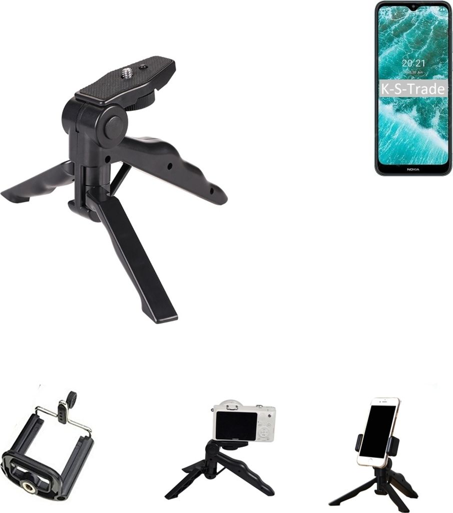 K-S-Trade Stativ Tisch-Ständer Dreibein Handy-Stativ Ständer kompatibel mit Nokia C30 Mini-Stativ Smartphone Tripod Handy-Stativ aus Plastik schwarz