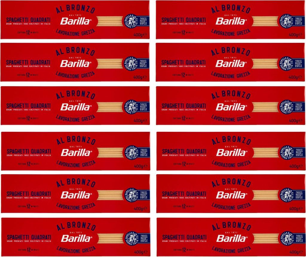 12x Barilla Spaghetti Quadrati al Bronzo Bronze Gezogene Pasta 400g Rohe Verarbeitungsmethode