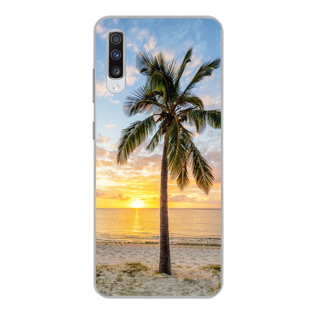 MuchoWow Handyhülle Schutzhülle Hülle für Samsung Galaxy A70 Strand - Palme - Sonnenuntergang Silikon Softcase Handy Hülle - Schutzhaube
