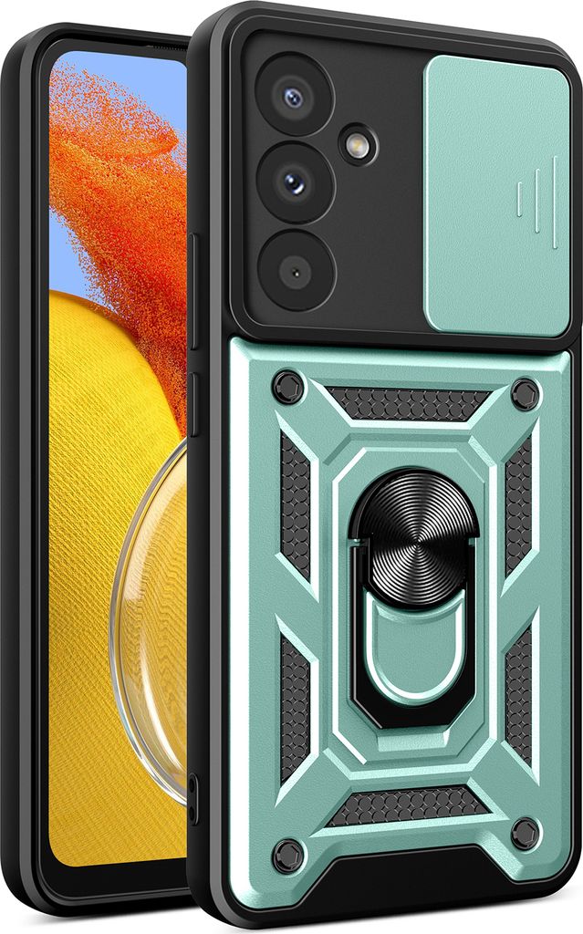 Hülle für Samsung Galaxy M14 5G mit Ring Ständer Halter Dia Kameraschutz TPU PC Hybrid Handyhülle Grün