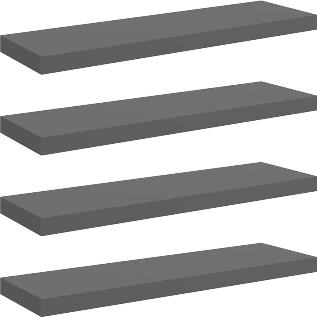 vidaXL Schweberegale 4 Stk. Hochglanz-Grau 80x23,5x3,8 cm MDF