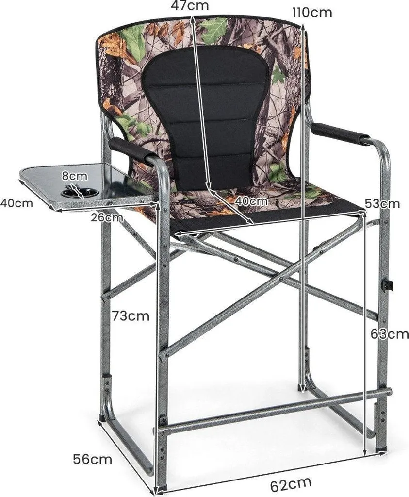 Chaise de chasse pliable robuste 150kg avec tablette d'appoint noire