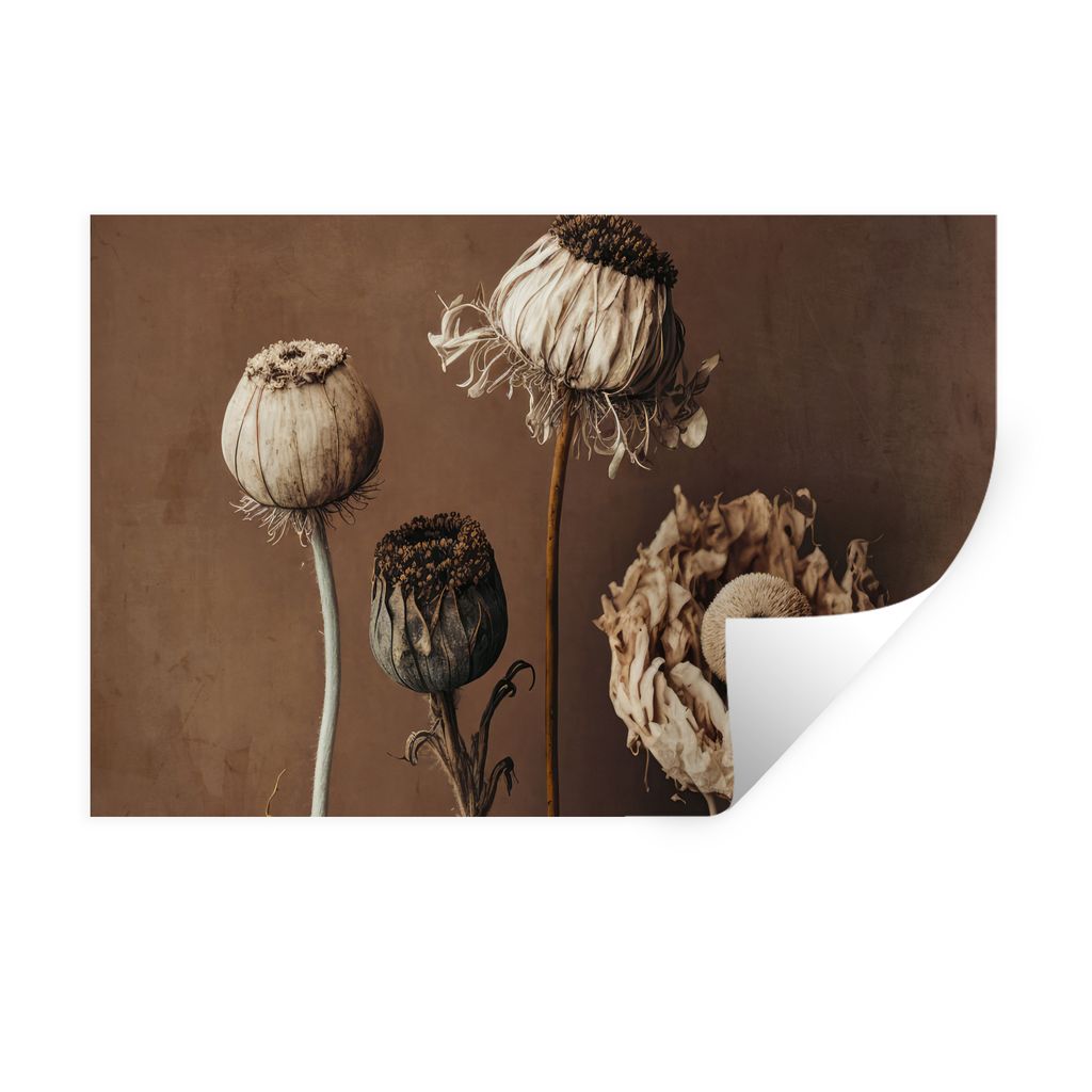 MuchoWow Wandtattoo Wandsticker Wandaufkleber Blumen - Pflanzen - Trockenblumen - Braun 120x80 cm Selbstklebend und Repositionierbar - Selbstkleb...