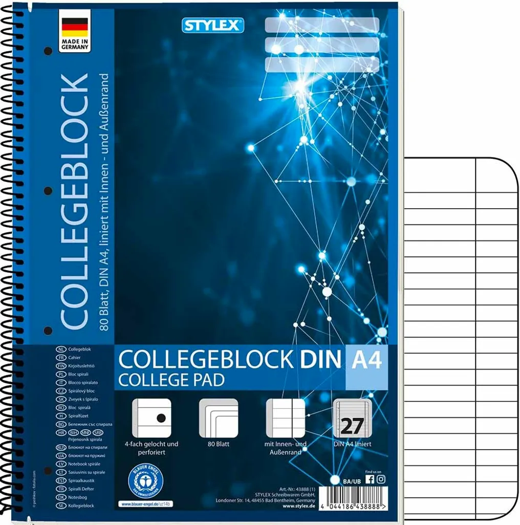 Blocco Note Stylex 43888 A4 Righe Spirale - Prezzo Outlet Online - 2