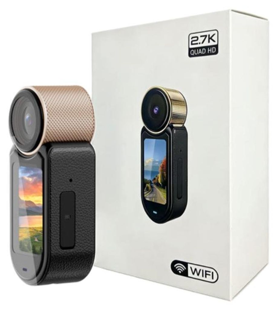 ZELURXX Mini Sportkamera 2.7K 48MP HD Magnetische Halsband Kamera WiFi, EIS, 120Min Akku, Touchscreen, Vlog Action Cam, ultraleicht, Gold