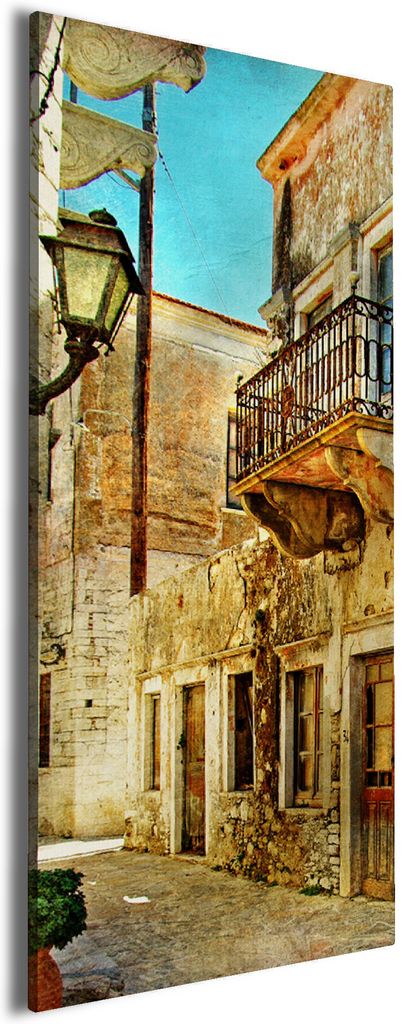 Wallario Premium Leinwandbild Gasse im Süden, Urlaub in Griechenland in Größe 60 x 150 cm