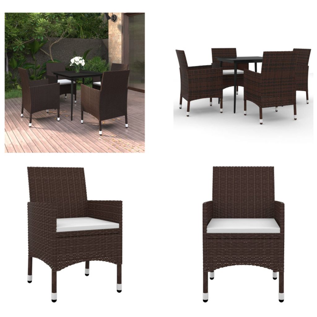 vidaXL 5 tlg. Garten Essgruppe mit Auflagen Poly Rattan und Glas - Garten-Essgruppe - Garten-Essgruppen - Outdoor-Essgruppe - Gartentisch Und Stuhl