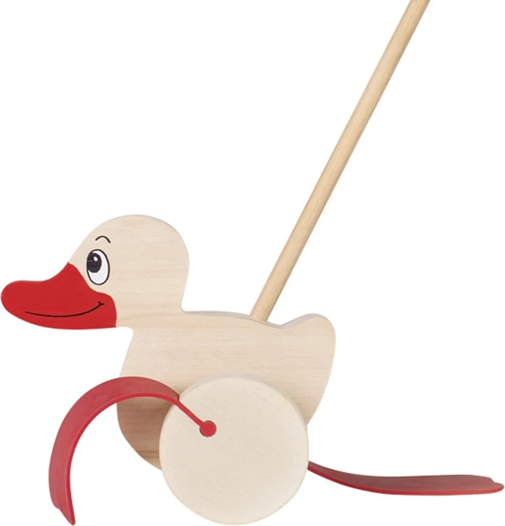 Canard à pousser en bois jouet d'éveil premier âge pour bébé et enfant