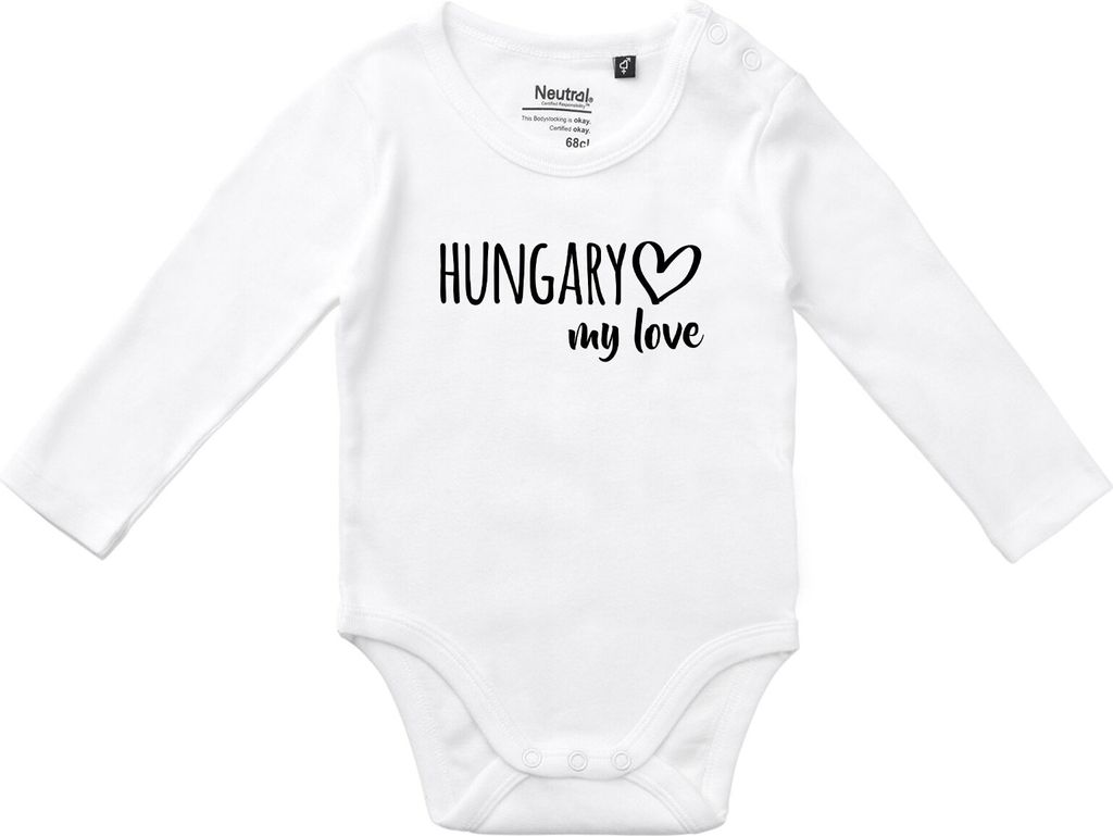 Huuraa Baby Body Hungary my love 62 White Baumwolle Fairtrade Langarmbody Geschenkidee