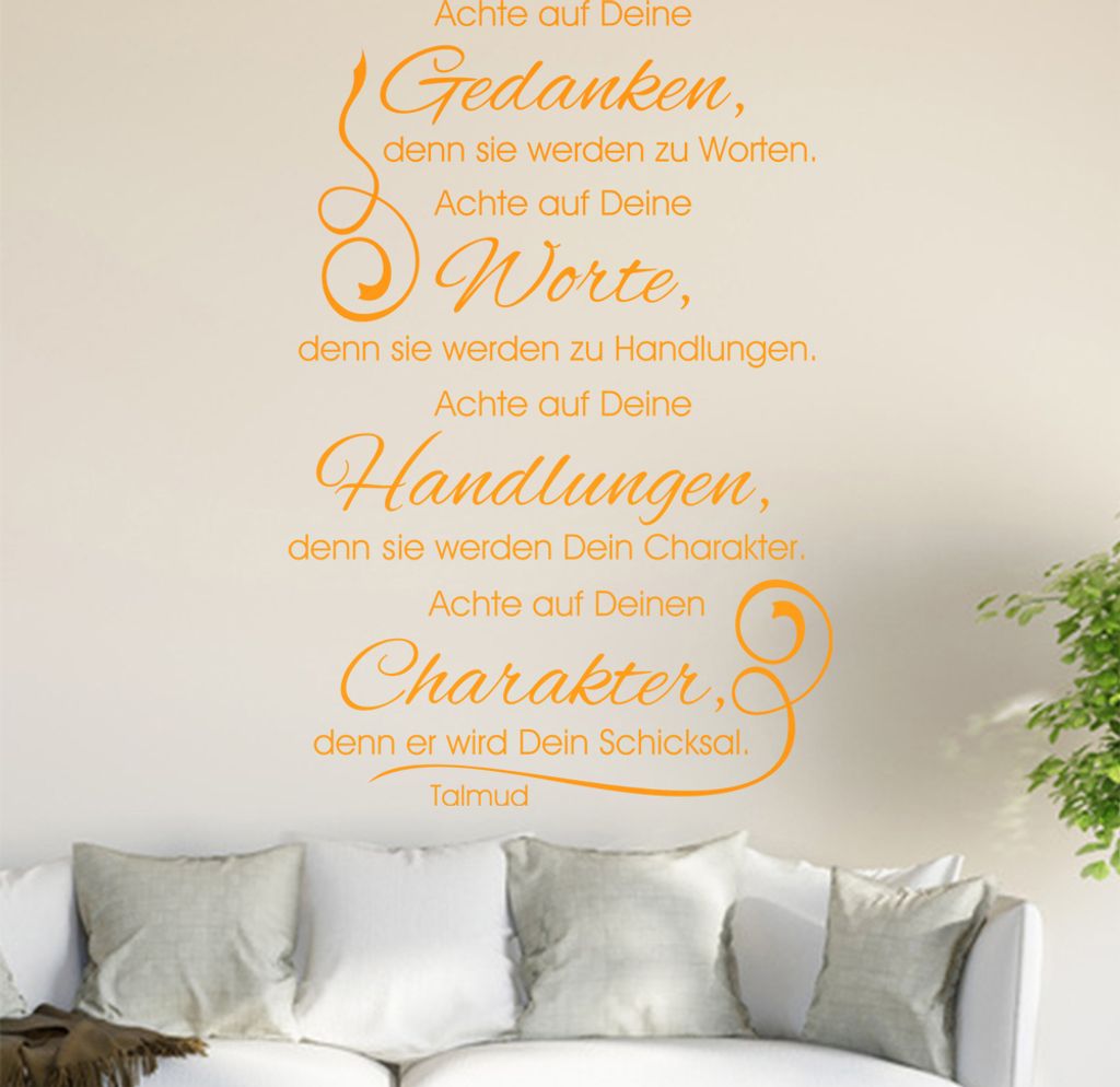 Achte auf Deine Gedanken... Wandtattoo in 6 Größen - Wandaufkleber Wall Sticker - Dekoration, Küche, Wohnzimmer, Schlafzimmer, Badezimmer