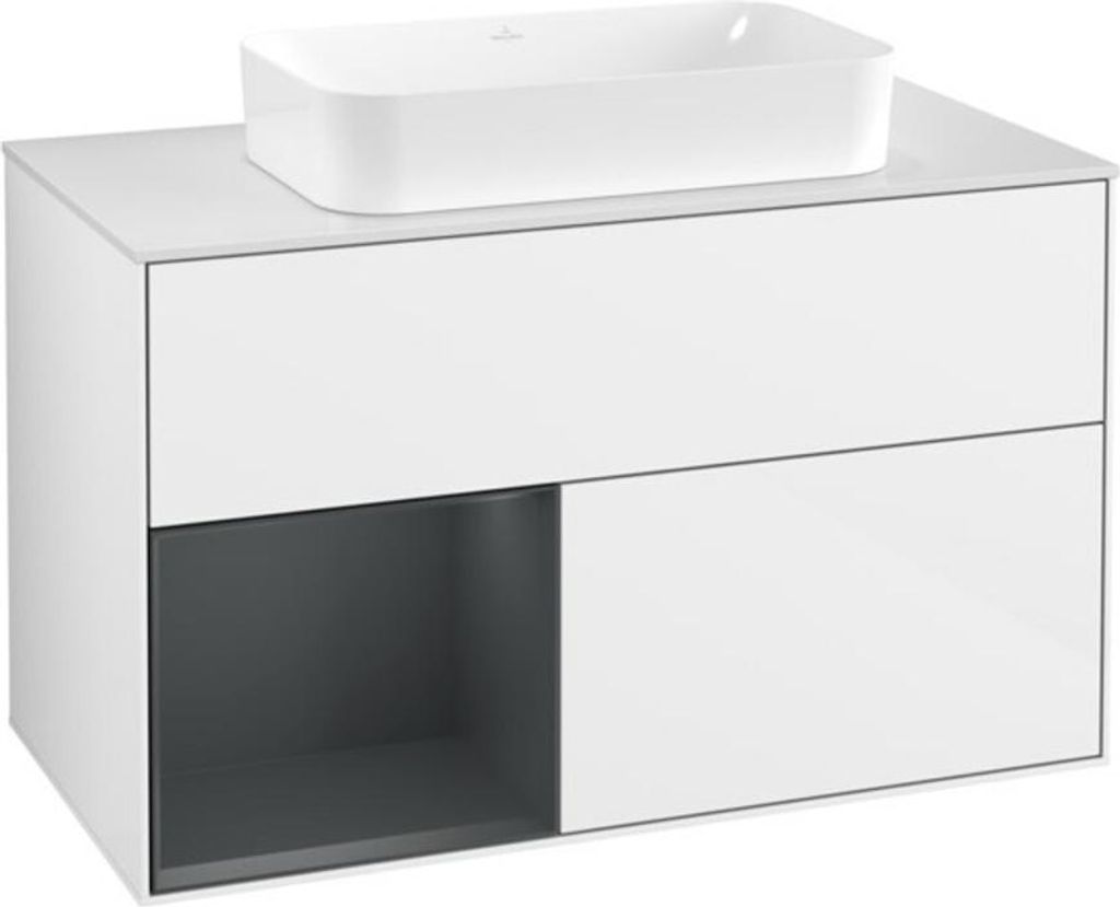 V&B Waschtischunterschrank Wandbeleuchtung Finion 100x60,3 cm, Rg l md b m La, glo wh. Lac