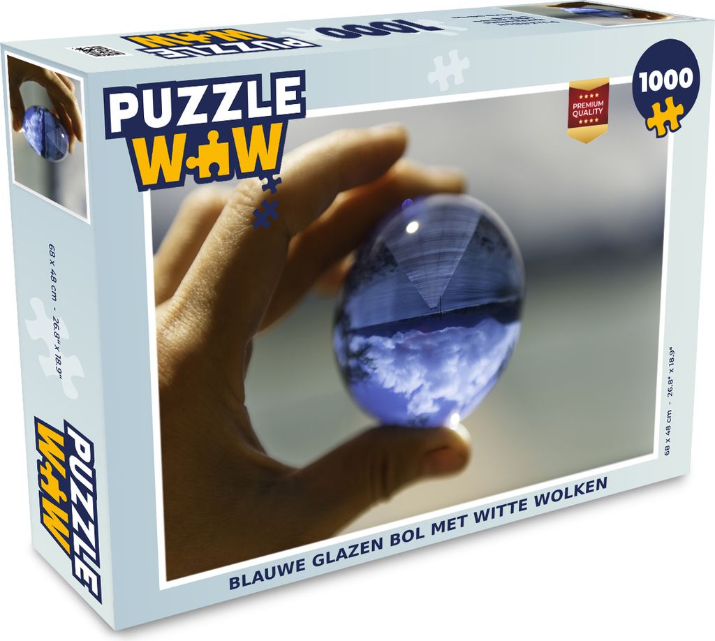 MuchoWow Puzzle 1000 Teile Blaue Glaskugel mit weißen Wolken - Erwachsene - Rätsel