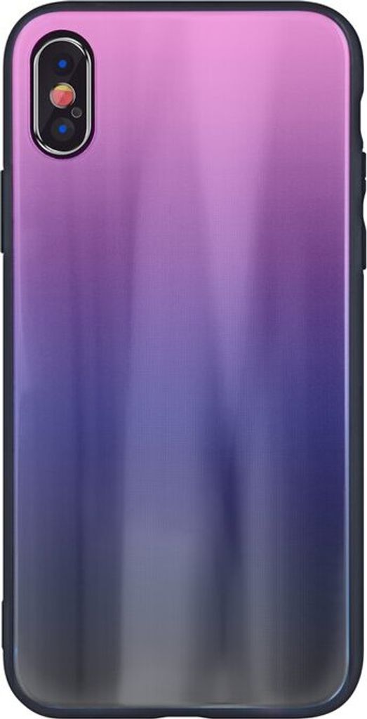 Aurora Glas Etui Silikon Hülle für Samsung Galaxy S10 (G973F) Hart Case TPU Handy Cover Schutz in Pink-Schwarz