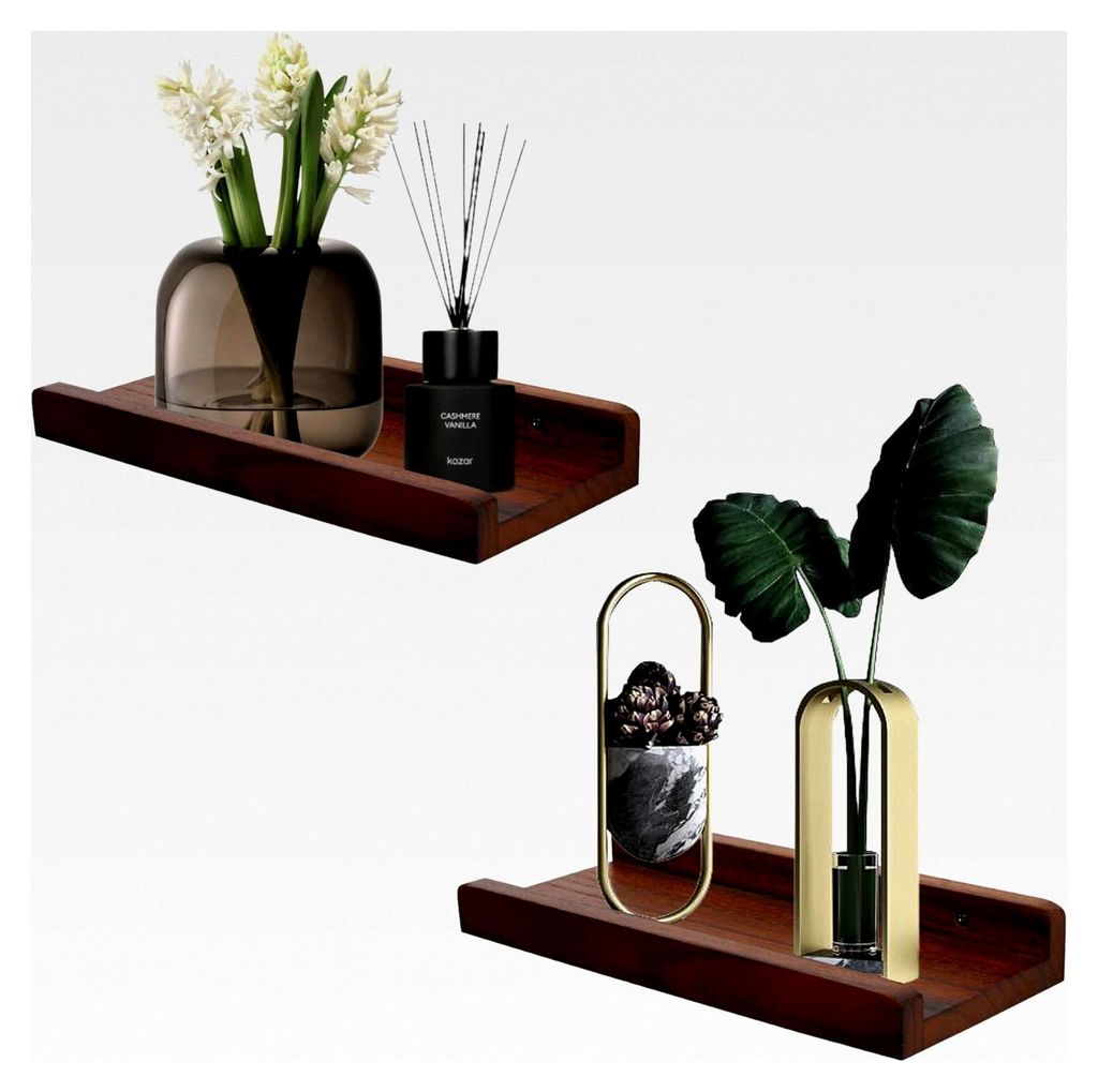 MITREL Massivholz, 30 cm Wandregale, rustikale Holzregale, dekoratives Fotoregal für Wohnzimmer, Küche, Schlafzimmer, Bücher, 2er-Set, dunkler N...