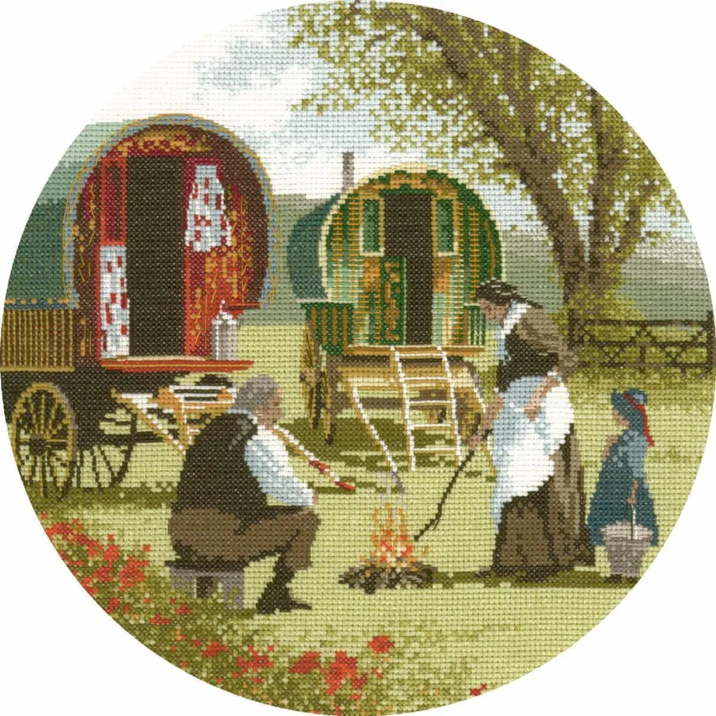Kit Broderie Point de Croix Roulotte pour Déco Murale Heritage 25cm