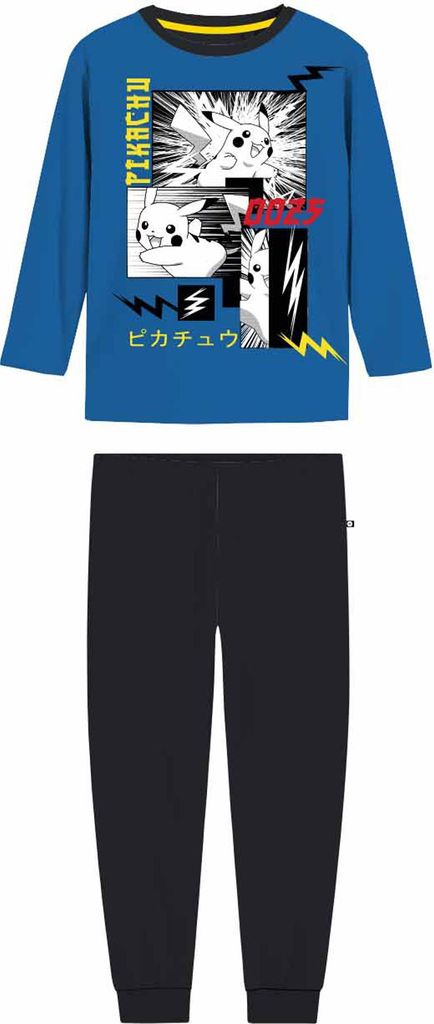 Pokemon Pikachu Kinder Jungen Mädchen Pyjama Schlafanzug, Farbe:Blau, Größe:134-140