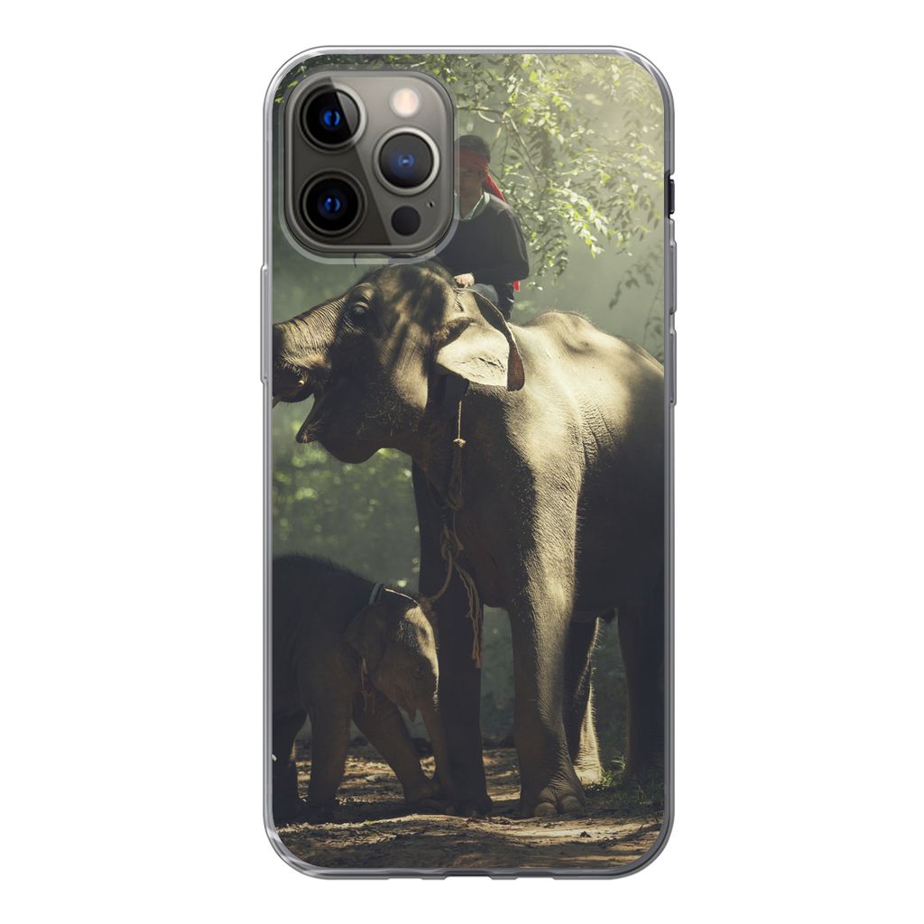 MuchoWow Handyhülle Schutzhülle Hülle für iPhone 13 Pro Elefant - Wald - Bäume - Tiere - Trainer Silikon Softcase Handy Hülle - Handy-Tasche