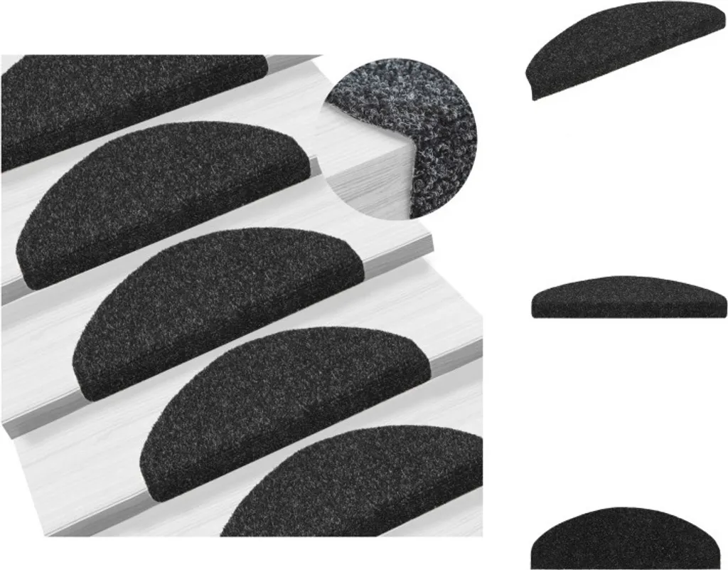 Tapis d'Escalier Antidérapants vidaXL Noir Lot de 15 Marchettes 65x21