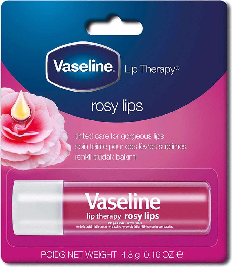 The image shows the packaging of a Vaseline Lip Therapy product.