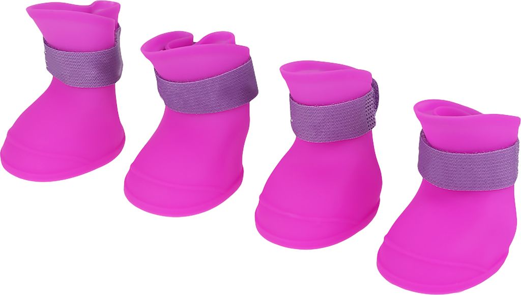 Hundeschuhe aus Silikon, 4-teilig wasserdicht & rutschfest, süße Regenschuhe für kleine Hunde, Größe L, Lila