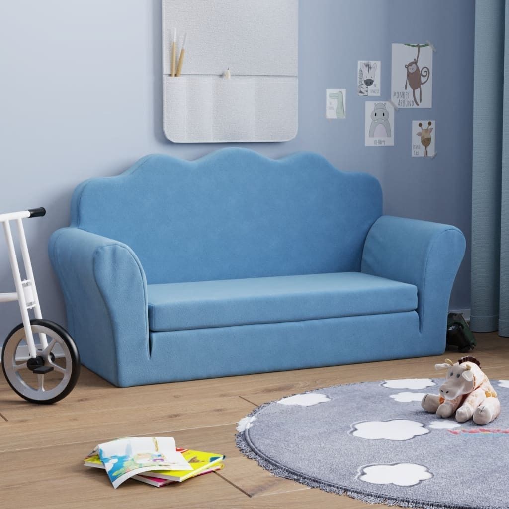 Cloris DesignMöbel Kinder-Schlafsofa 2-Sitzer Blau Weicher Plüsch , Kinderschränke 2024 Neu