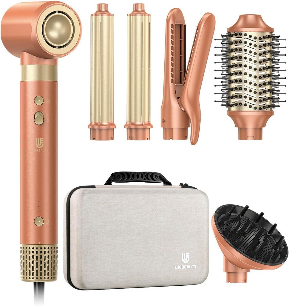 7in1 Airstyler 110,000U/Min, 30M/S Föhn mit Diffusor,Warmluftbürste, Auto Lockenstab, Air Haarglätter, 500 Millionen Ionen Hairstyler für Multi...