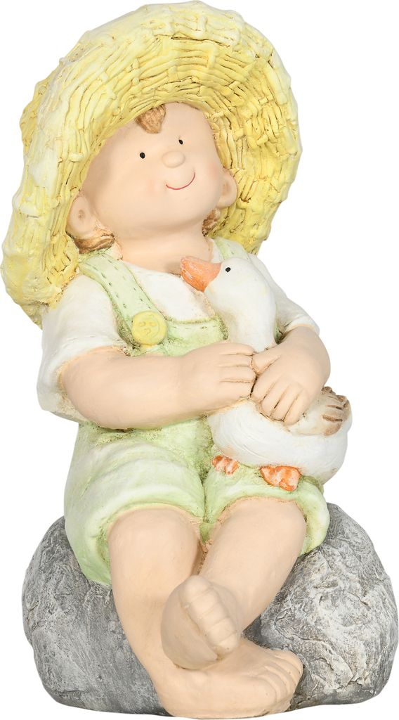 Outsunny Gartenstatue "Kleiner Junge mit Strohhut", 43 cm Gartenfigur für Garten
