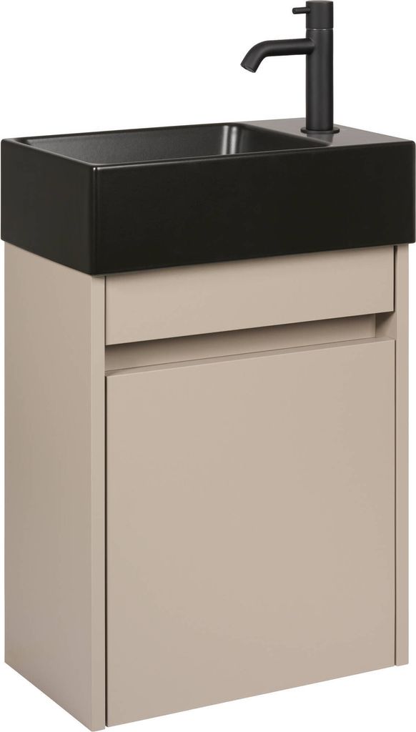 Saqu Florence vormontierter Waschbeckenunterschrank für Gäste-WC Matt Greige mit