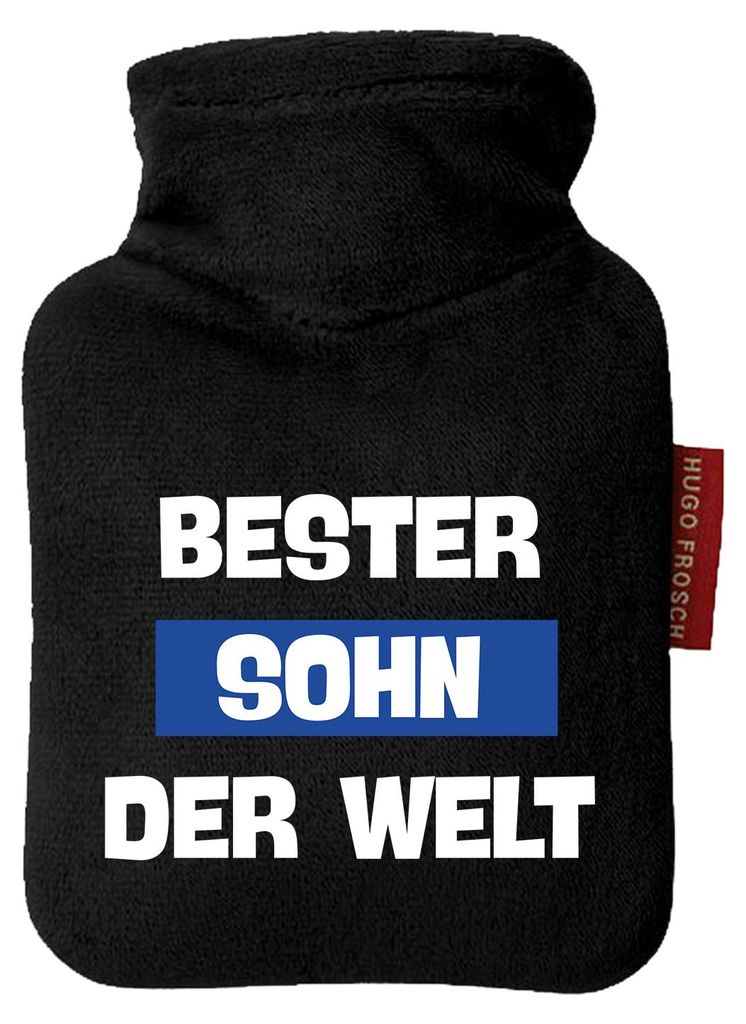 Huuraa Mini-Wärmflasche Bester Sohn der Welt 0,2 Liter Black Mini Veloursbezug Taschenwärmer Geschenkidee