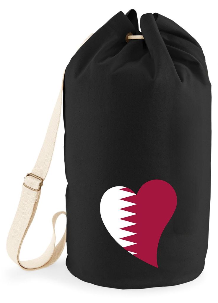 Huuraa Seesack Katar Flagge Herz 20 Liter Black Baumwolle Rucksack Geschenkidee