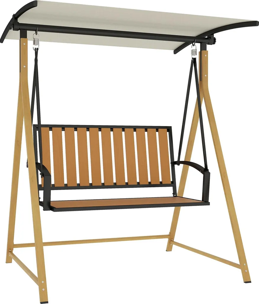 Balançoire de jardin banc à bascule 2 places avec toit réglable kaki
