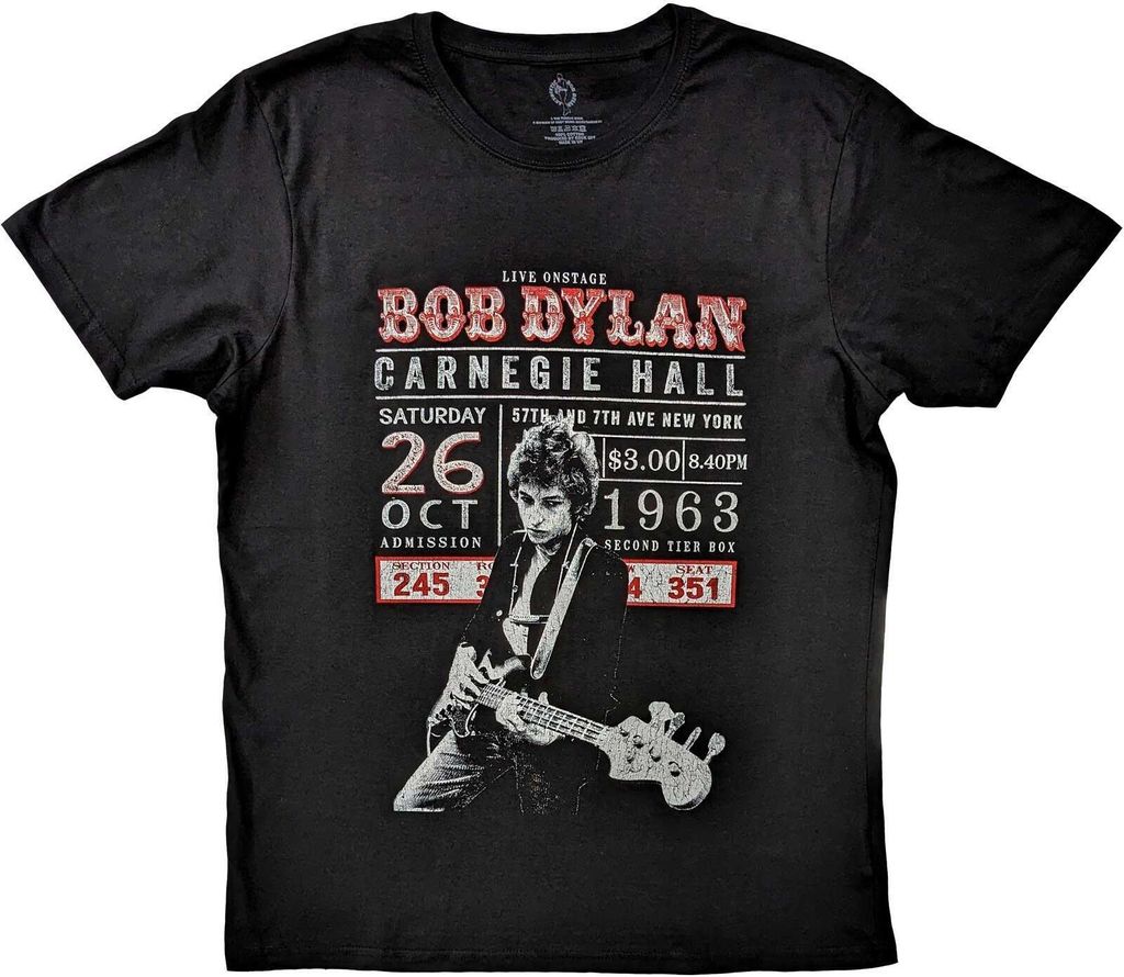 Bob Dylan - "Carnegie Hall ́63" T-Shirt für Herren/Damen Uni RO5813 (XXL) (Schwarz)