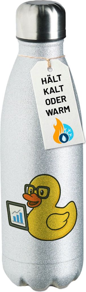 Huuraa Trinkflasche Quietscheente Datenanalyse Comic Gummiente 500ml Silver Edelstahl Wasserflasche Trinkflasche Geschenkidee