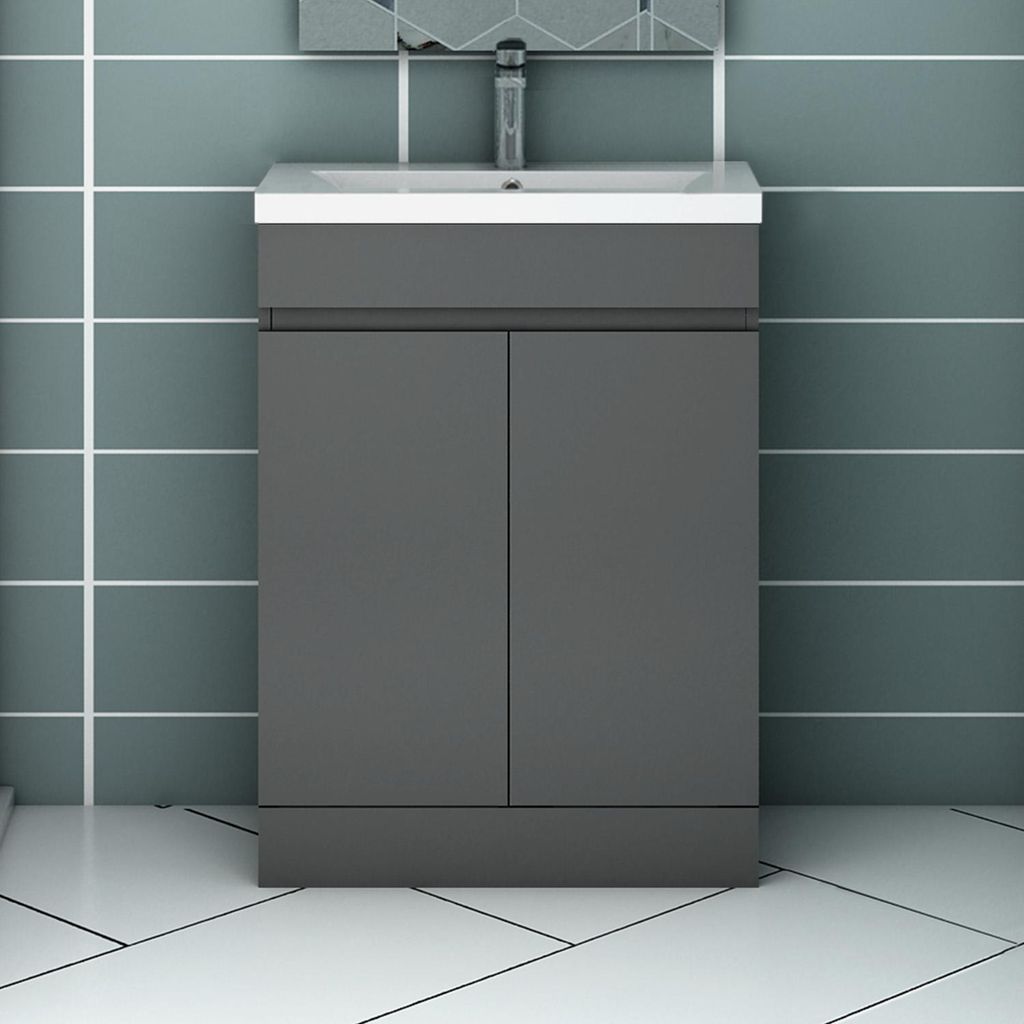 Waschtisch mit Unterschrank LORENZA 60cm Dunklegrau Produktbild 