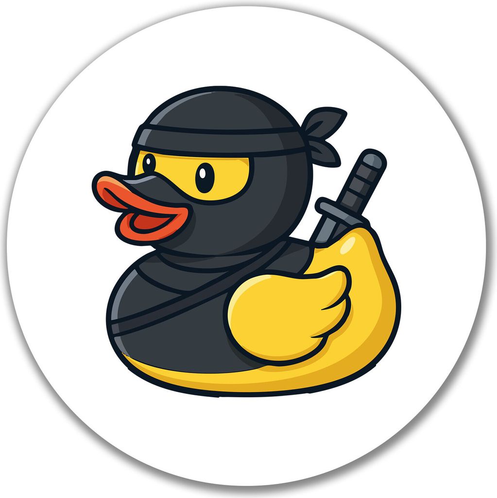 Huuraa Aufkleber Quietscheente Ninja Gummiente Krieger 10cm rund Sticker Geschenkidee
